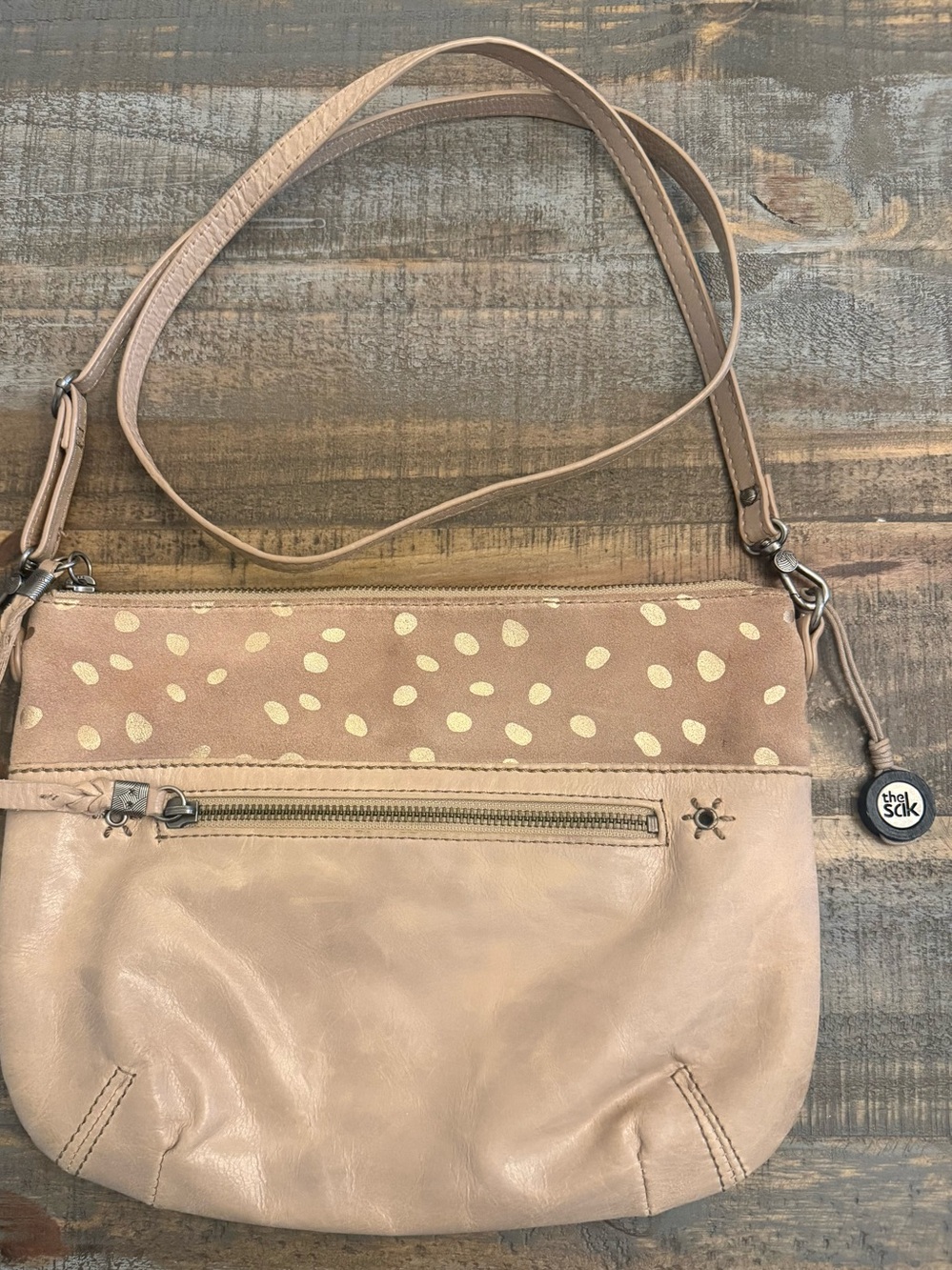 The Sak Beige Crossbody with Gold Dot Accent